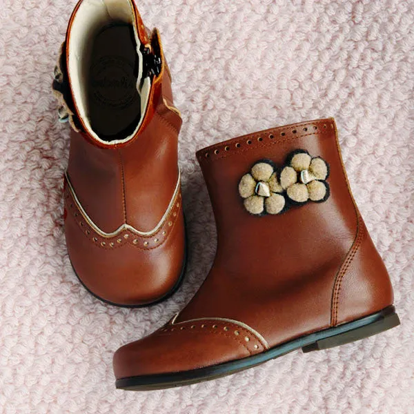 Beberlis Girls Brown Boot with Flowers