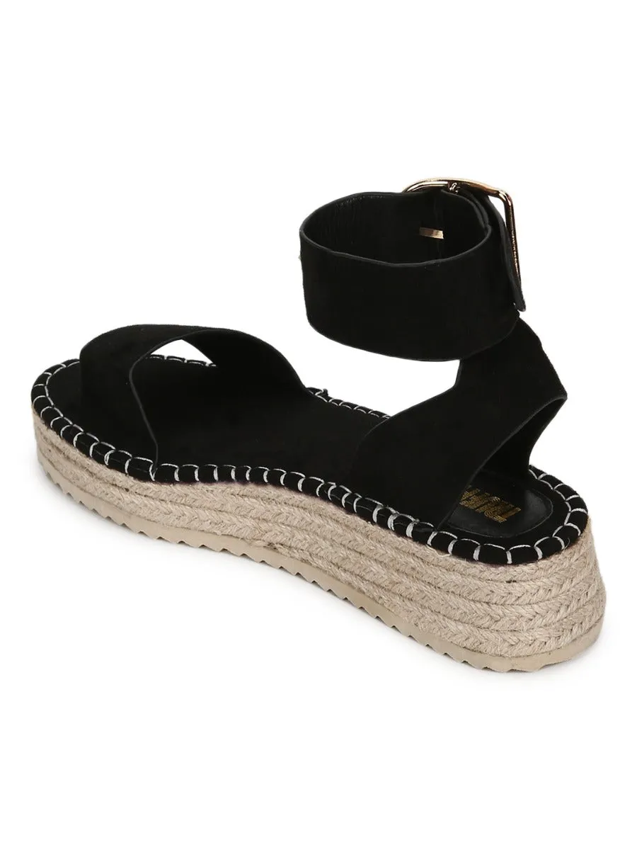 Black Suede Wedge Heel Espadrilles