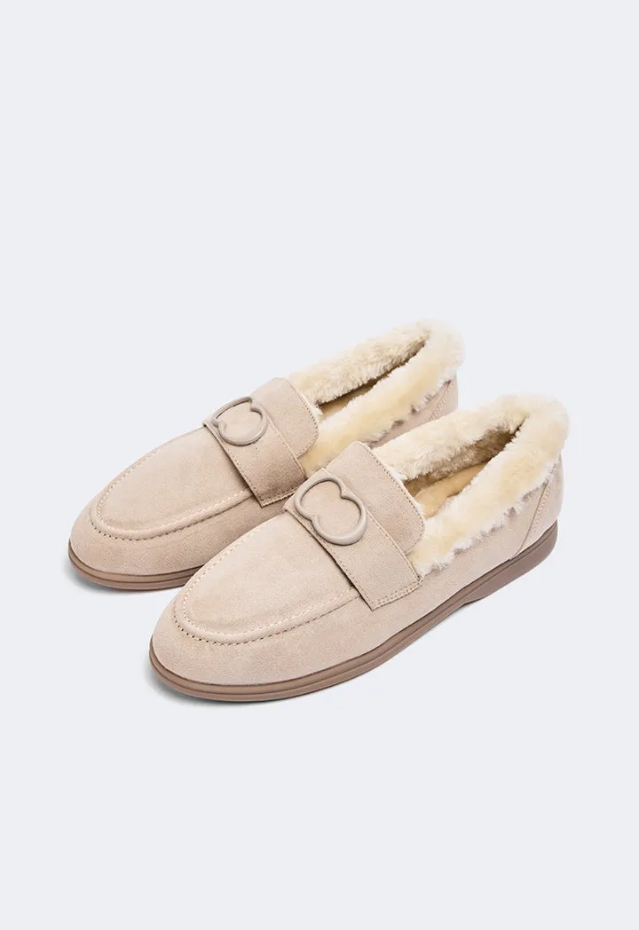 Choice Shearling Detailed Suede Loafers Beige