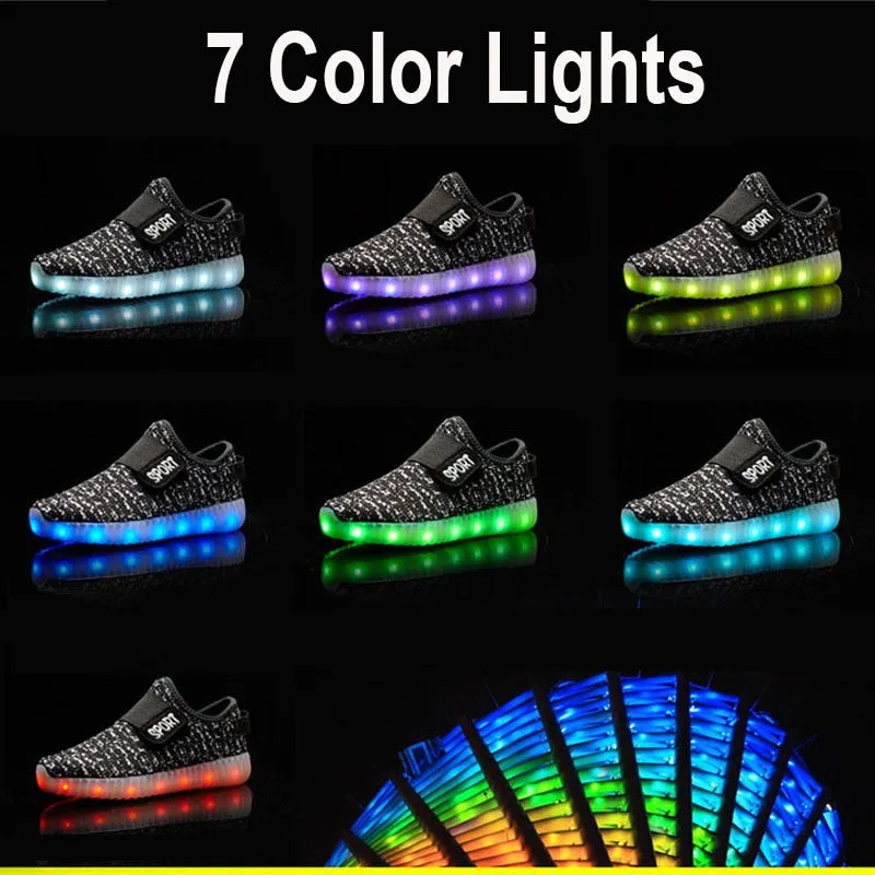 Led Usb Recharge Glowing Hook Loop Shoes For Kids