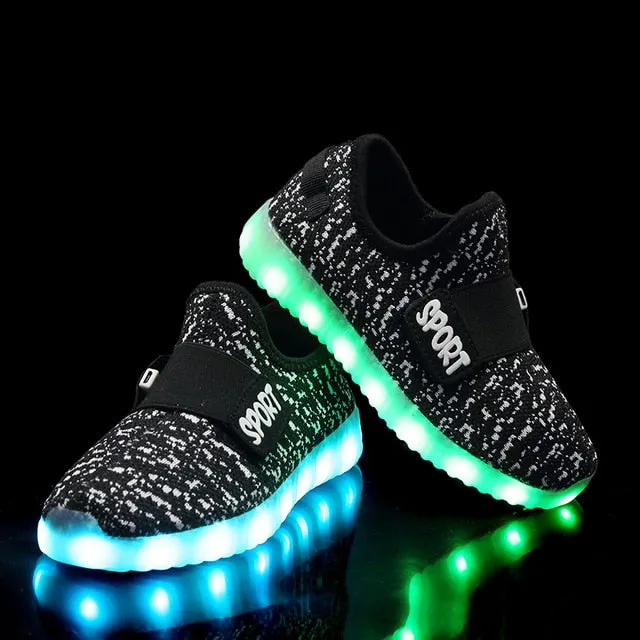 Led Usb Recharge Glowing Hook Loop Shoes For Kids