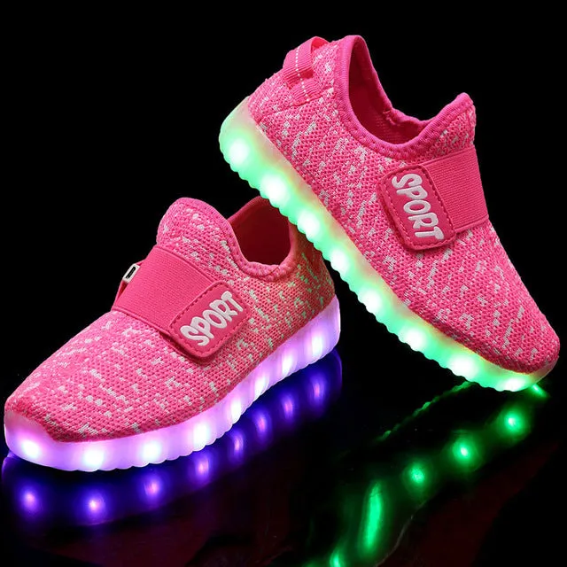 Led Usb Recharge Glowing Hook Loop Shoes For Kids