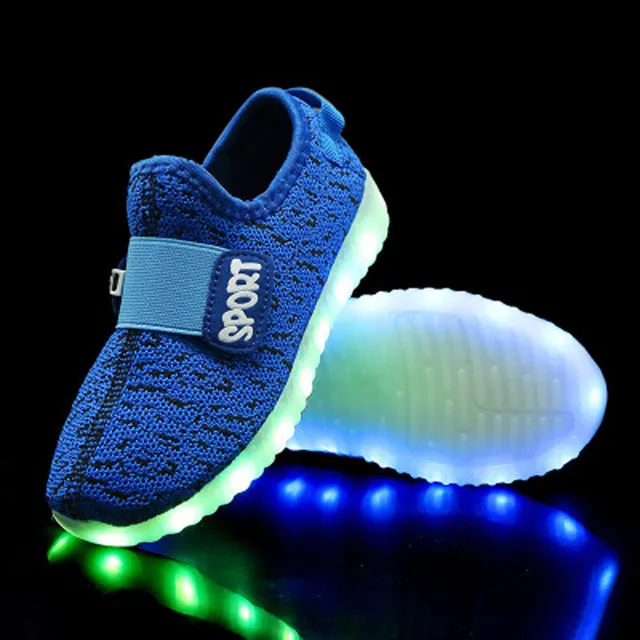 Led Usb Recharge Glowing Hook Loop Shoes For Kids