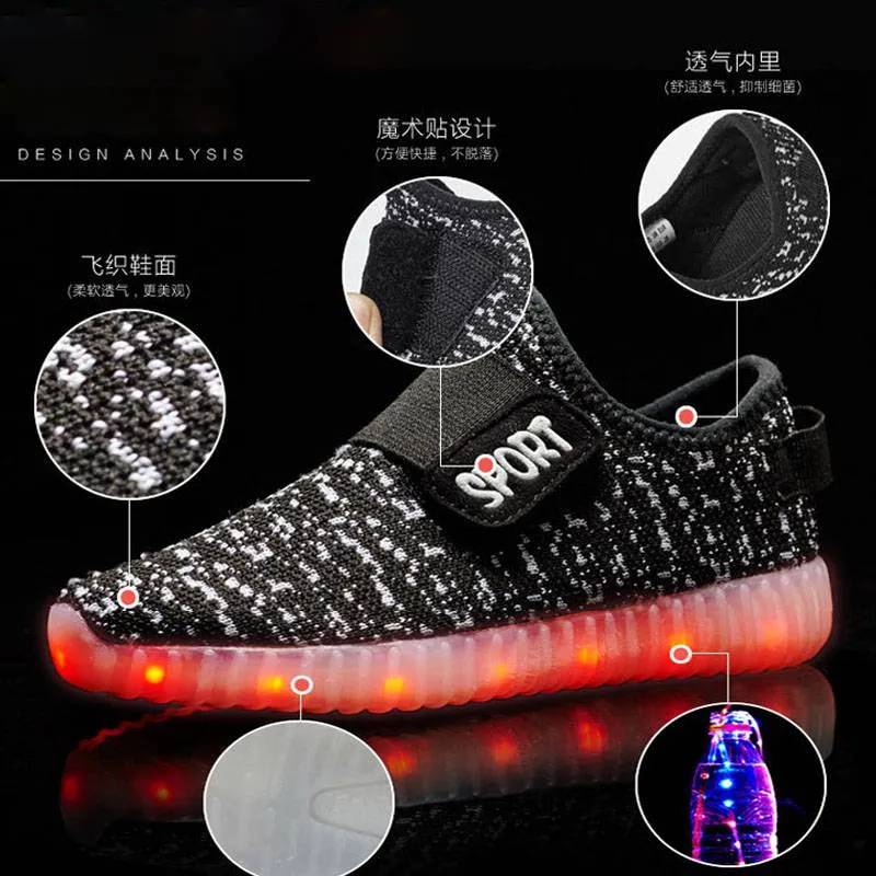 Led Usb Recharge Glowing Hook Loop Shoes For Kids