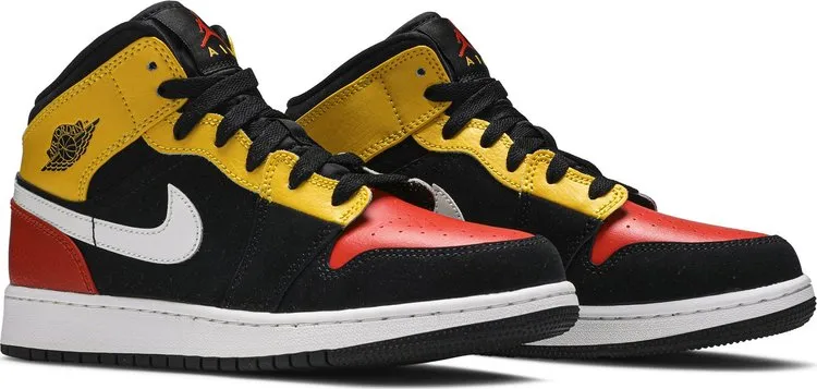 Nike Air Jordan 1 Mid SE GS 'Amarillo Team Orange' Black