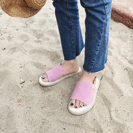 Open Toe Suede Summer Wicker Flat Espadrilles