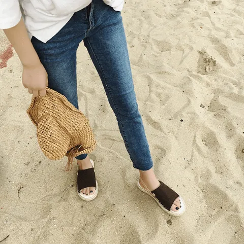 Open Toe Suede Summer Wicker Flat Espadrilles