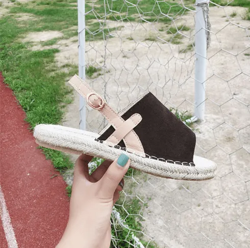 Open Toe Suede Summer Wicker Flat Espadrilles